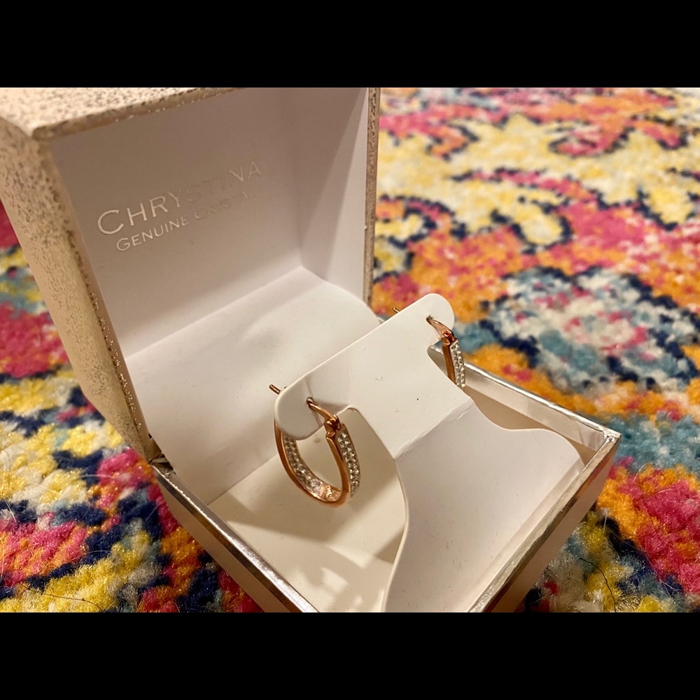 Rose gold and crystal hoop earrings